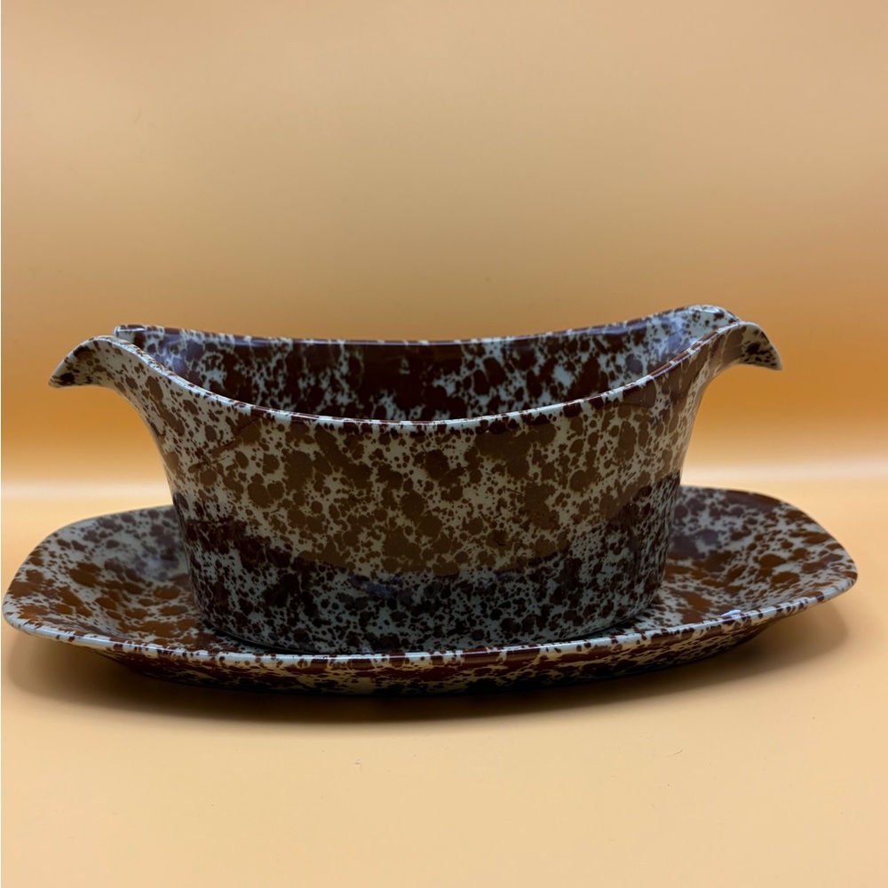 RARE Bennington Potters #1681 Sauce/Gravy Boat 9” Brown Agate Glaze Mid Century